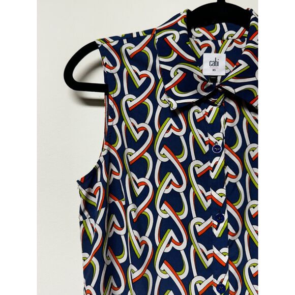 CABI Amour Heart Chain Link Sleeveless Shirt Dress, Navy Contrast Lining, Sz XS - Picture 4 of 11